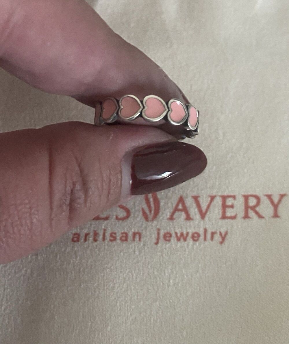 James Avery Pink Enamel Connected Hearts Ring Size 7